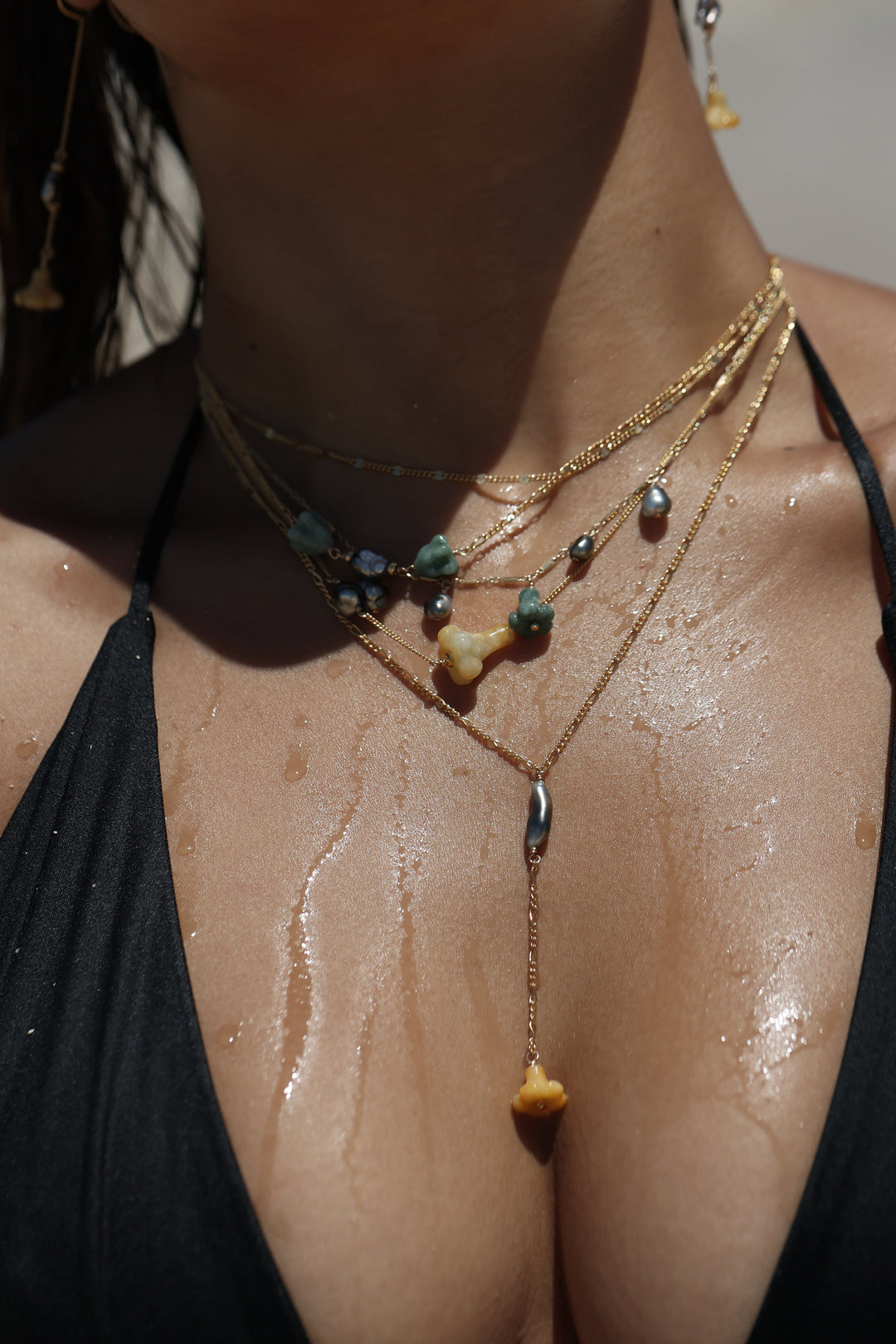 Pua Jade Keshi Y Drop Necklace (Honey Puakenikeni)