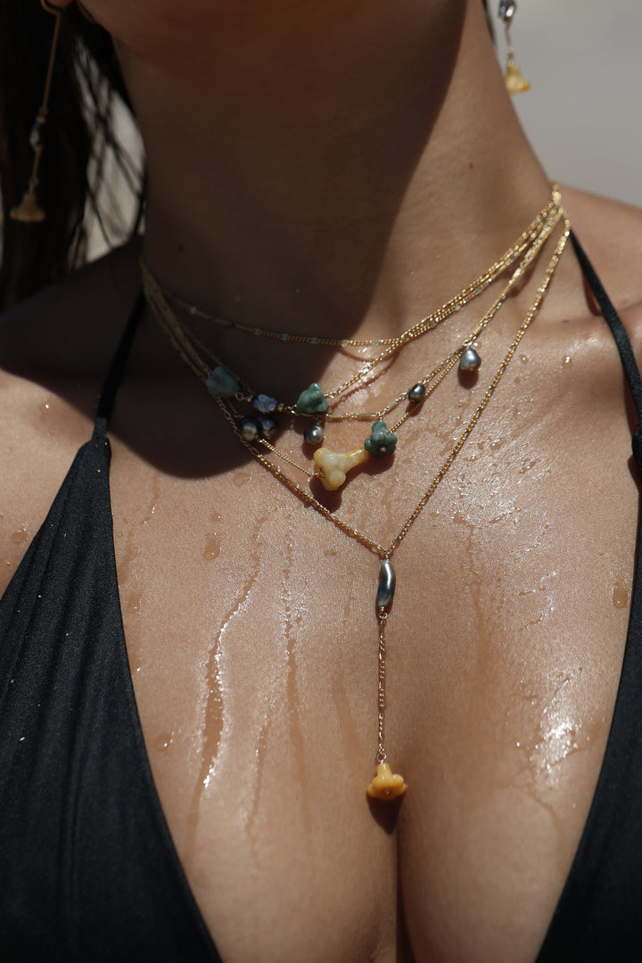 Pua Jade Keshi Y Drop Necklace (Honey Puakenikeni)